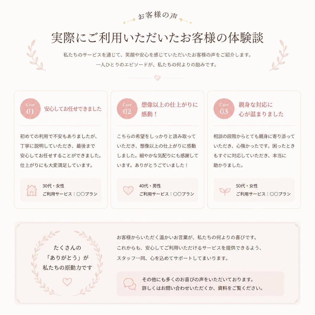 お客様の声:実際の体験談