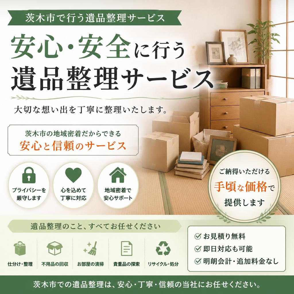 茨木市で安心・安全に行う遺品整理サービス、手頃な価格で提供します。有限会社レジェンズ