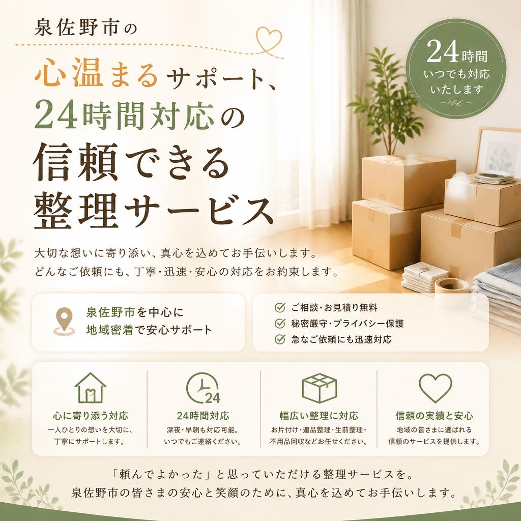 泉佐野市の心温まるサポート、24時間対応の信頼できる整理サービス　有限会社レジェンズ