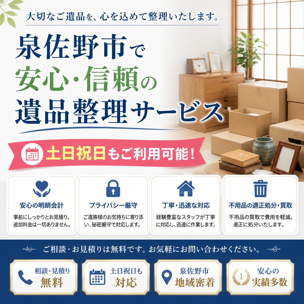 泉佐野市で安心・信頼の遺品整理サービスを土日祝日もご利用可能！有限会社レジェンズ