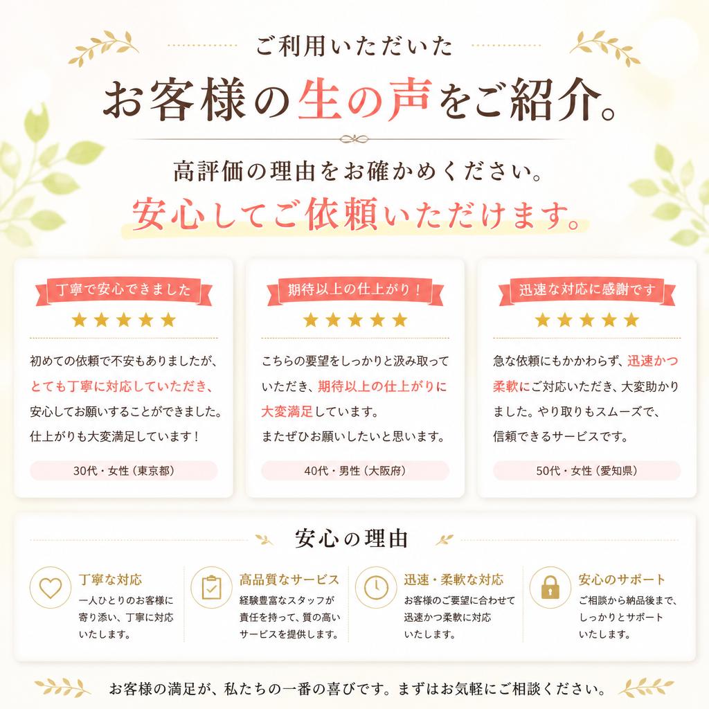厳選された口コミで信頼度UP
