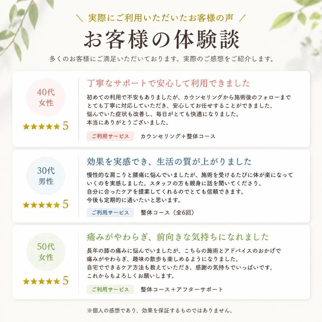 お客様の声：ご利用者の体験談